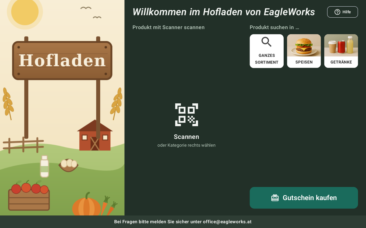 Kiosk Schritt 1: Startbildschirm – scannen oder Kategorie wählen