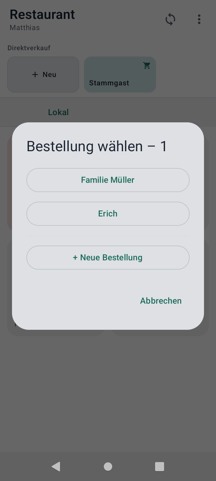Mehrere Bestellungen pro Tisch